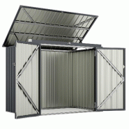 COSTWAY Bac à roulettes pour 2 poubelles à roulettes, métal galvanisé, poubelle avec 2 portes et couvercle à charnières - argenté métal SF6497SD