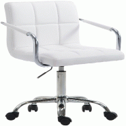 Décoshop26 - Chaise de bureau sur roulettes hauteur réglable en PVC blanc et métal chromé 10_0002542 - blanc métal 3000251075236