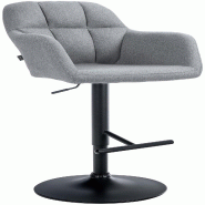 Décoshop26 - Tabouret de bar chaise haute x1 fonction rotation 360° en tissu gris avec coutures décoratives piètement métal noir 10_0005280 - gri