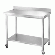 Table de travail en inox Bar 1000x700 mm avec 1 étagère inférieure et dosseret sur roulettes PREMIUM - GOLDINOX - gris inox 3701770832699