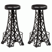 VidaXL Tabourets De Bar Lot De 2 Cuir Véritable - noir multi-matériau 247660 VidaXL Tabourets De Bar Lot De 2 Cuir Véritable - noir multi-matériau 247660