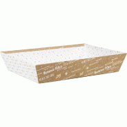 Corbeille Noël carton rectangle kraft blanc or Bonnes Fêtes 36x27x7cm - par 24