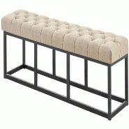 Décoshop26 - Banc capitonné rembourré 150 cm tissu taupe avec structure métal noir design contemporain 10_0008629 - métal 3000266757134