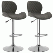 Décoshop26 - Lot de 2 tabourets de bar chaises hautes coutures losange en velours gris foncé et acier DEC029716 - gris 3000257519345 Décoshop26 - Lot de 2 tabourets de bar chaises hautes coutures losange en velours gris foncé et acier DEC029716 - gris 3000257519345