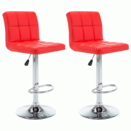 Décoshop26 - Lot de 2 tabourets de bar chaises hautes hauteur réglable en PVC rouge et acier DEC029873 - rouge acier 3000257603402