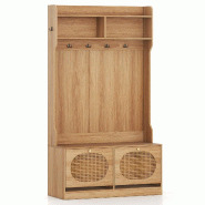 Helloshop26 - Porte-manteau d'entrée 4 en 1 avec banc et tiroirs à abattants 101,5 x 40 x 180 cm avec grande capacité de rangement 20_0017114 - Boi