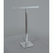 Présentoir métallique T chrome - hauteur réglable de 30 à 53cm - socle 10x10cm - largeur 23cm - acier