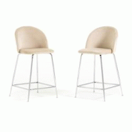 RATTATAN Lot de 2 tabourets de bar en velours avec pieds en métal,h.65cm,pour bar,restaurant et cuisine,design moderne et élégant–Sara XL–Crèm_0