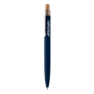 Stylo à bille en aluminium recyclé - finition caoutchoutée - bouton pression bambou - clip chromé - encre bleue Stylo à bille en aluminium recyclé - finition caoutchoutée - bouton pression bambou - clip chromé - encre bleue