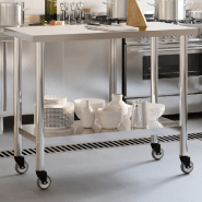 Vidaxl table de travail de cuisine avec roues 110x55x85 cm inox 376464