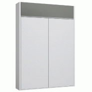 ARMOIRE LIT ESCAMOTABLE ALADYNO BLANC MAT BANDEAU GRIS MAT 140*200 CM