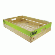 Cagette bois gm + fond plastique + logo bio - Cagette bois gm + fond plastique + logo bio -