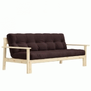 CANAPÉ CONVERTIBLE FUTON UNWIND PIN NATUREL COLORIS MARRON COUCHAGE 130 X 190 CM.