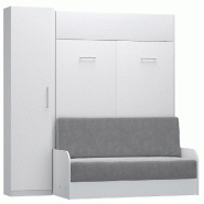 COMPOSITION LIT ESCAMOTABLE BLANC MAT DYNAMO SOFA CANAPÉ ACCOUDOIRS BLANC MAT ET GRIS COLONNE RANGEMENT 140*200