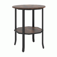 COSTWAY Table d'appoint ronde, table basse à deux niveaux avec étagère ouverte, table de salon industrielle - marron TH32988OR