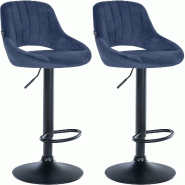Décoshop26 - Lot de 2 tabourets de bar réglables en velours bleu dossier ajouré et pied métal noir 10_0006118 - bleu métal 3000265395894
