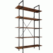 Helloshop26 - Grande étagère bibliothèque au look industriel/ vintage 5 niveaux 179,5 cm marron 08_0000254 - 3000954199789