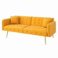 Merax canapé-lit 2 places, dossier 3 positions, accoudoirs 6 positions, pieds dorés, velours, 178 x 82 x 70 cm, jaune - jaune WF306852853Y