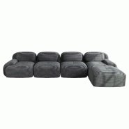 Merax canapé modulable en corde 4 places avec 1x tabouret, canapé nuage sans cadre, près du sol avec assise profonde, doux et confortable, - gris m