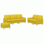 VidaXL Ensemble de canapés 3 pcs avec coussins Jaune clair Tissu Modèle Delice - 3201319