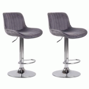 CLP Lot de 2 Tabourets de bar Lentini en Velours Pied trompette en Métal Gris foncé/Chrome - gris textile 320602 CLP Lot de 2 Tabourets de bar Lentini en Velours Pied trompette en Métal Gris foncé/Chrome - gris textile 320602