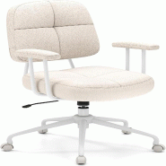 COSTWAY Chaise bureau ergonomique, pivotante avec accoudoirs et roulettes, rembourrée, hauteur réglable - beige métal ON32055NQ
