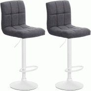 Décoshop26 - Lot de 2 tabourets de bar style contemporain en tissu matelassé gris clair cadre métal blanc 10_0006721 - blanc métal 3000265724663