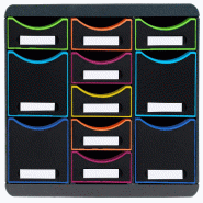 Exacompta - Réf. 313914D - STORE-BOX -  Caisson de rangement à 11 tiroirs - Dimensions extérieures : P 27 x l 35,5 x H 27,1 cm - Noir/arlequin - mu_0