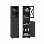 Helloshop26 - Armoire de salle de bain haute 40 x 30 x 168 cm avec tiroir et étagères réglables moderne en MDF noir 20_0010282 - 3000226093050