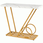 Helloshop26 - Table console moderne 100 x 29,5 x 81 cm design chariot avec plateau en marbre synthétique finition dorée en mdf blanc 20_0020136 - do