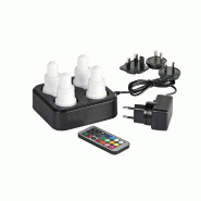 Kit 4 led blanc & multicolores avec chargeur, adaptateur et télécommande