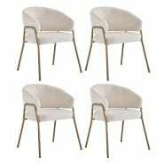 Merax Chaises rembourrées (4 pièces), lot de 4 chaises de salle à manger, chaises de salon, velours d'agneau, pieds dorés, blanc - blanc multi-mat