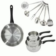 Set 1 poêle 28 cm, 3 casseroles en inox et 6 ustensiles inox Fackelmann Geneva - gris inox 3176239944631