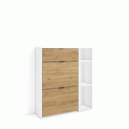 SKRAUT HOME Meuble à Chaussures, 90x102x27 cm, 10 paires de chaussures, Pour Entrée, Blanc et Chêne - blanc Bois manufacturé 669_3