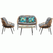 ZIK Ensemble de salon de jardin 4 places comprenant un canapé des fauteuils des coussins et une table basse en rotin synthétique tressé au design �