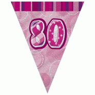 80. Anniversaire | Guirlande de fanions rose - 55357