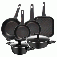 BERGNER Copper - Batterie de cuisine composée de 2 casseroles Ø20/28cm alu forgé, 2 poêles Ø20/24cm, une poêle grill 28x28cm et un wok Ø30cm al