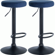Décoshop26 - Lot de 2 tabourets de bar avec assise en tissu velours bleu et cadre métal noir TDB10704 - bleu 3002476832694