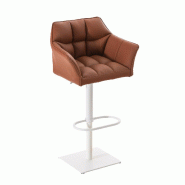 Décoshop26 - Tabouret de bar x1 réglable en  similicuir marron clair assise enveloppante capitonnée avec base carrée en métal blanc 10_0006302 -