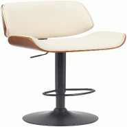 Décoshop26 - Tabouret de bar x1 style moderne rétro en PVC crème assise en bois courbé couleur noyer cadre métal noir 10_0005846 - beige métal 3