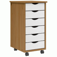 Helloshop26 - Armoire roulante avec tiroirs pratique pour bureau 34 x 39 x 65,5 cm en bois de pin marron miel 02_0057653 - marron Bois massif 30002401