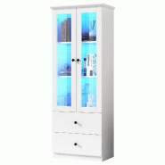 Merax Vitrine LED 60 x 35,5 x 165 cm avec verre trempé, 2 tiroirs, étagères réglables et commande par application, blanc - blanc multi-matériau N