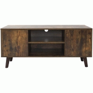 MEUBLE TÉLÉ TV 110 CM AVEC 2 COMPARTIMENTS OUVERTS ET 2 PORTES ARMOIRE TABLE BASSE SALON CHAMBRE BUREAU SUPPORT DE TÉLÉVISION BANC TV DE STYLE INDUSTRIEL MARRON RUSTIQUE 01_0001109