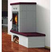 Poêle à bois ecostar - Corniche et banquette en faïence - Faïences couleurs au choix - Oliver