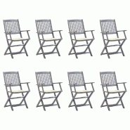 VidaXL Chaises Pliables D Extérieur Lot De 8 Et Coussins Bois D Acacia - gris 3078264