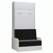 ARMOIRE LIT ESCAMOTABLE DYNAMO SOFA CANAPÉ ACCOUDOIRS BLANC TISSU ANTHRACITE 90*200 CM