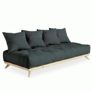 CANAPÉ CONVERTIBLE FUTON SENZA PIN NATUREL COLORIS GRIS ARDOISE COUCHAGE 90 CM.