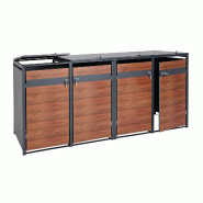Mendler Habillage pour 4 poubelles HWC-J82, Box pour poubelles, extensible, métal 100kg, anthracite ~ aspect bois de cerisier brun foncé - marron m�