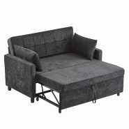 Merax canapé-lit 2 places 142 cm convertible, canapé double en chenille, dossier réglable et 2 coussins, noir - noir multi-matériau WF246792793S