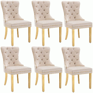Merax Lot de 6 chaises de salle à manger, de cuisine, de salon, 6 pièces, chaise rembourrée, pieds de support en acier inoxydable doré, velours, b